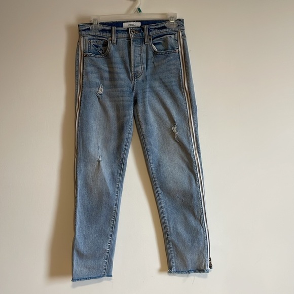 Pistola Jeans Charlie Side Zip 26 Light Blue Frayed Hem Denim Straight Casual - Picture 1 of 16